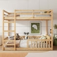 thumbnail image 3 of Harper & Bright Designs Full over Full Wooden Bunk Bed with Ladder and Guardrails, Low Floor Full Size Bunk Beds with Slats Support, Natural, 3 of 12