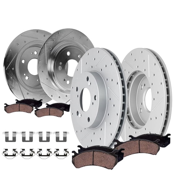 Detroit Axle - 8pc Brake Kit for Acura 2014-2020 RLX, Drilled and Slotted Disc Brakes Rotors Ceramic Brake Pads 2015 2016 2017 2018 2019 Replacement: 12.28" inch Front and 12.20" inch Rear Rotors