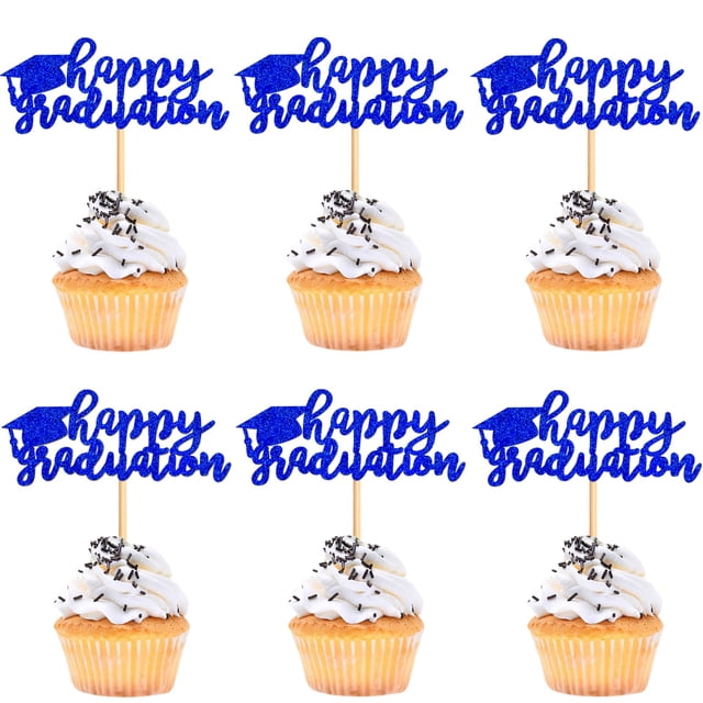 Decoración para cupcakes Ercadio Happy Graduation con purpurina azul x24