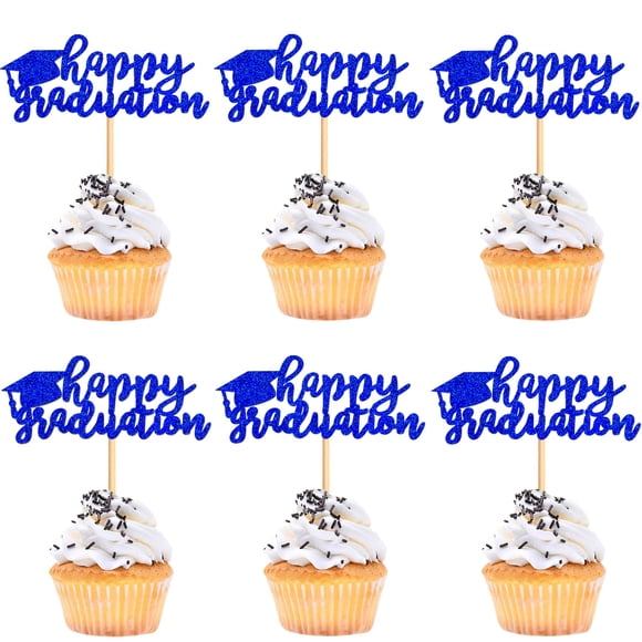 Decoración para cupcakes Ercadio Happy Graduation con purpurina azul x24