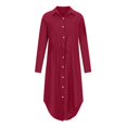 thumbnail image 4 of CHOK Robes d'Été pour Femmes Couleur Unie à Simple Boutonnage Col à Revers Robe Chemise en Coton Lin Marine m, 4 of 8