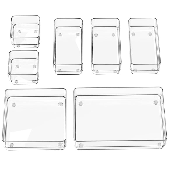 SMARTAKE Organizador de cajones de 7 piezas con almohadillas de silicona antideslizantes, bandejas organizadoras de cajones de escritorio de 4 tamaños, bandeja de almacenamiento para maquillaje, joyas