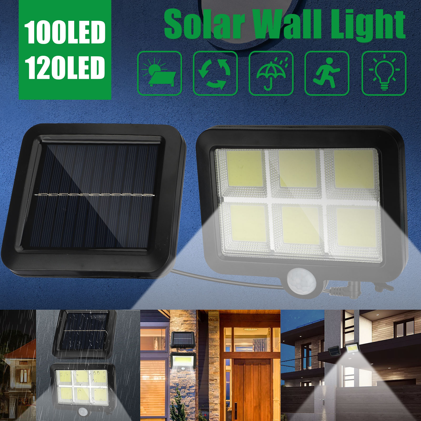 120° LED PIR Motion Sensor Solar Power Garden Light Outdoor Yard Lamp Waterproof