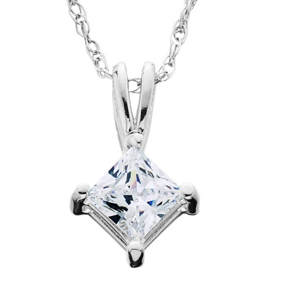 Pompeii 1/4ct Princess Cut Solitaire Diamond Pendant 14K White Gold (G/H,I1)