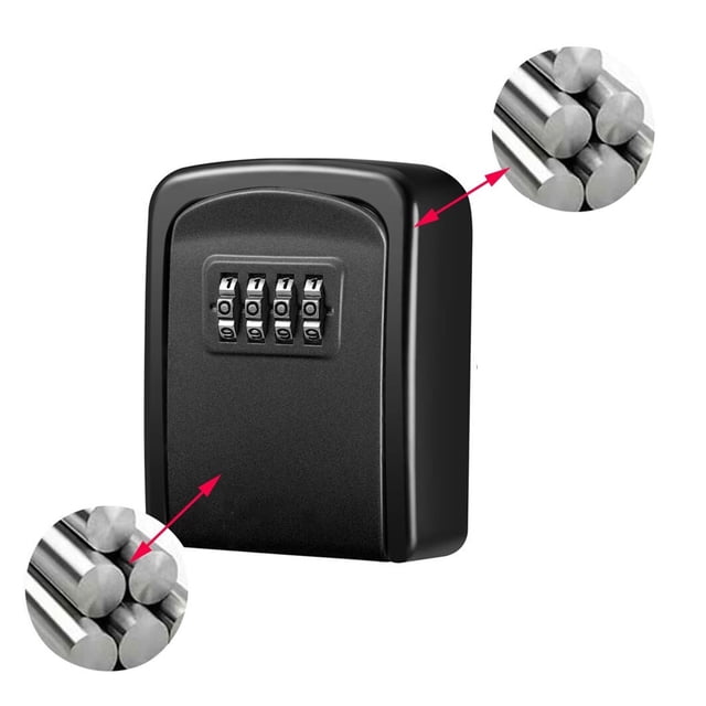 Key Lock Box , Wall Mounted Aluminum Alloy Key Safe Box Weatherproof 4 Digit Combination Keys Storage Lock Boxes ,Easy Installation