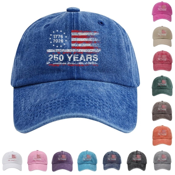 Youpwaven 250 Years USA Anniversary Hat, 1776-2026 Patriotic Washed Cotton Baseball Cap, Distressed American Flag Gift