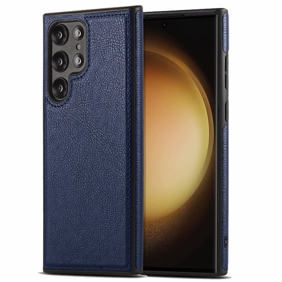 AIOVETEAB Compatible with Samsung Galaxy S23 Ultra Case Premium Leather TPU Hybrid Case Cover,Blue