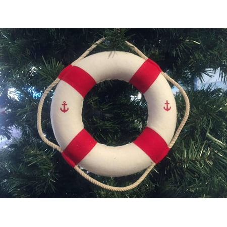 Classic White Decorative Anchor Lifering With Red Bands Christmas Ornament 6