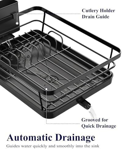 Dish Drying Rack for Kitchen Counter, Stainless Steel Sink Organization and Storage Essentials with Cutlery Holder, Home and Appartment Decor, 12''W x 15.5''L, Red
