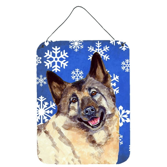 Norwegian Elkhound Winter Snowflakes Holiday Wall or Door Hanging Prints