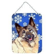 Norwegian Elkhound Winter Snowflakes Holiday Wall or Door Hanging Prints