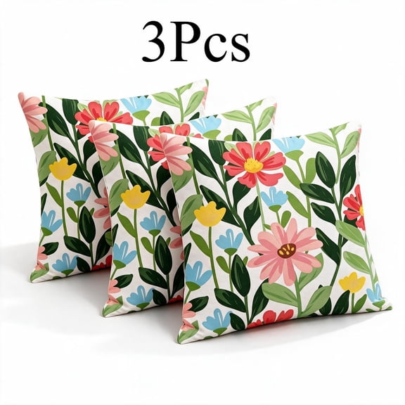 3 Pack Waterproof Outdoor Throw Pillow Covers, Floral Square Cases for Patio Porch Farmhouse Garden Balcony Couch,18"x18"