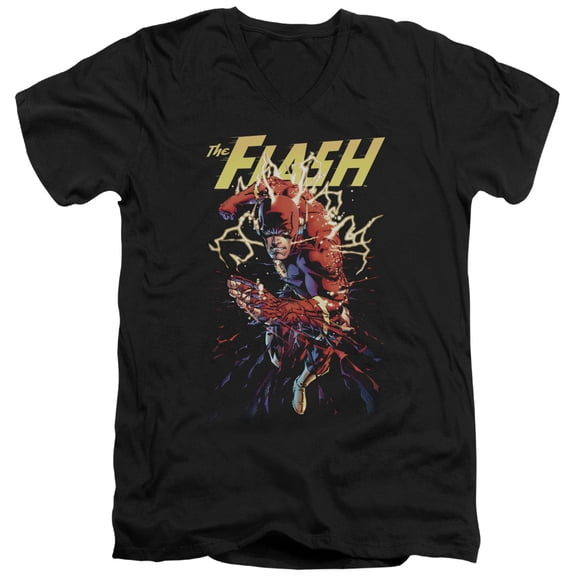 JLA Justice League Ripping Apart S/S Adult V-Neck 30/1 T-Shirt Black
