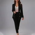 thumbnail image 3 of Scyoekwg Women's Button Lapel Business Casual Blazer Suit Set Fashion Slim 2 Piece Outfits Long Sleeve Blazer Jackets Pants Matching Set (Black,XXXL), 3 of 6