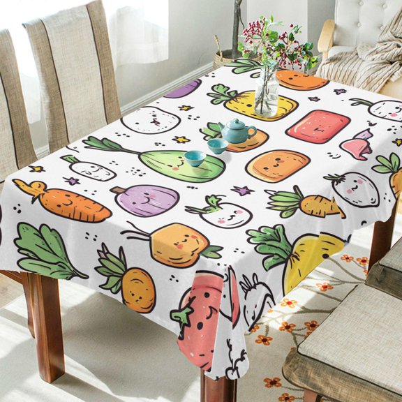 Yayeee Tablecloths 54" x 54" Rectangle Wrinkle Resistant Party Table Cover, Cute Vegetables