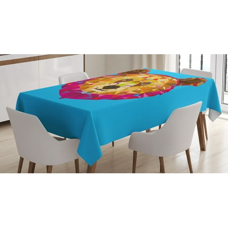 Bear Tablecloth Geometrical Head Figure With Triangular Fractal Bear Tablecloth Geometrical Head Figure With Triangular Fractal Pattern Poly Effect Rectangular Table