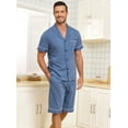 thumbnail image 3 of EA'S SECRET Mens Pajamas Set 100% Cotton Short Sleepwear Sets Classic Button Down Loungewear Summer Mens Pjs Sets With Pockets (Blue,M), 3 of 7