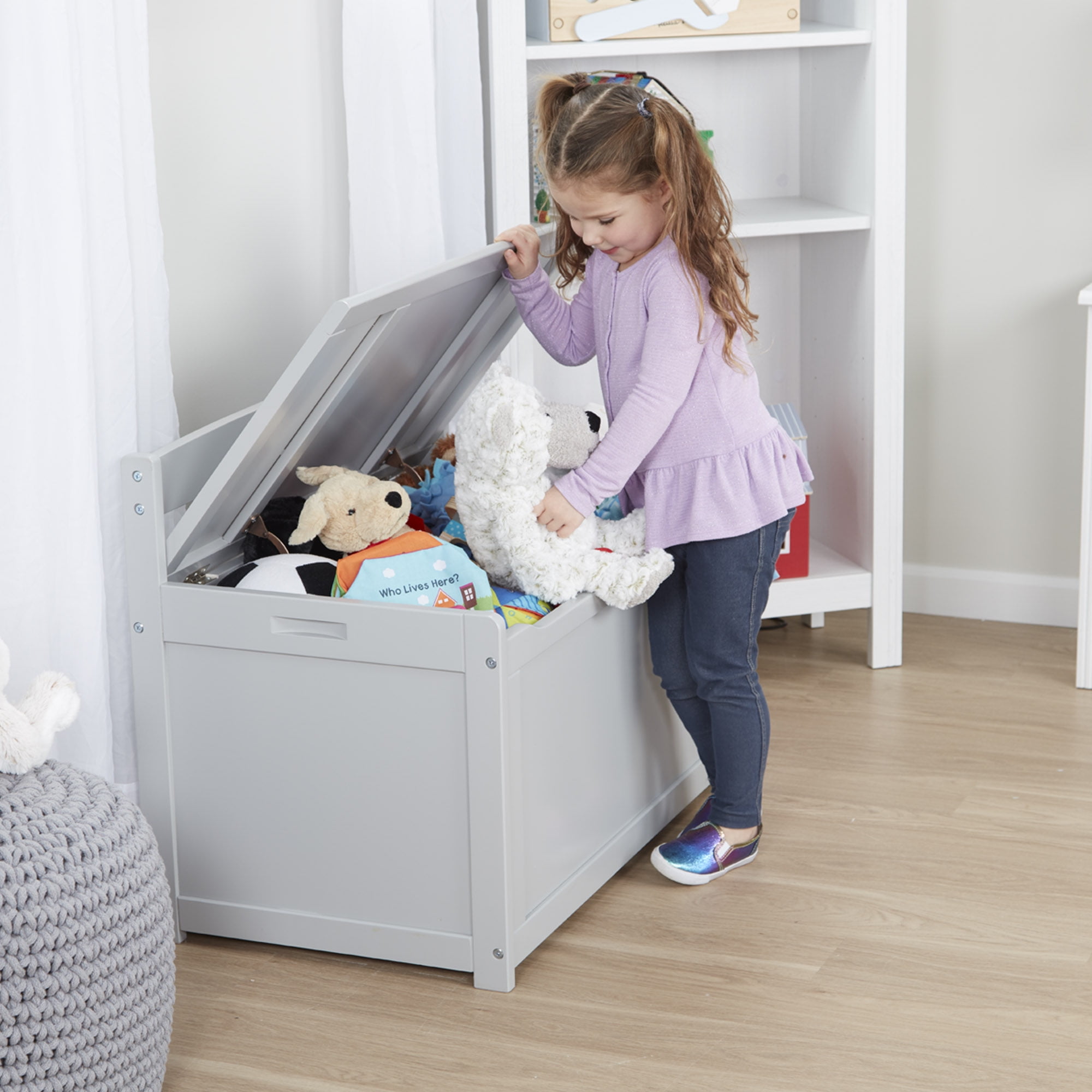 Melissa & Doug Wooden Toy Chest, Toy Storage Box (Gray) with Hinged-Lid, Playroom Furniture for Kids Ages 3+ [Wood]