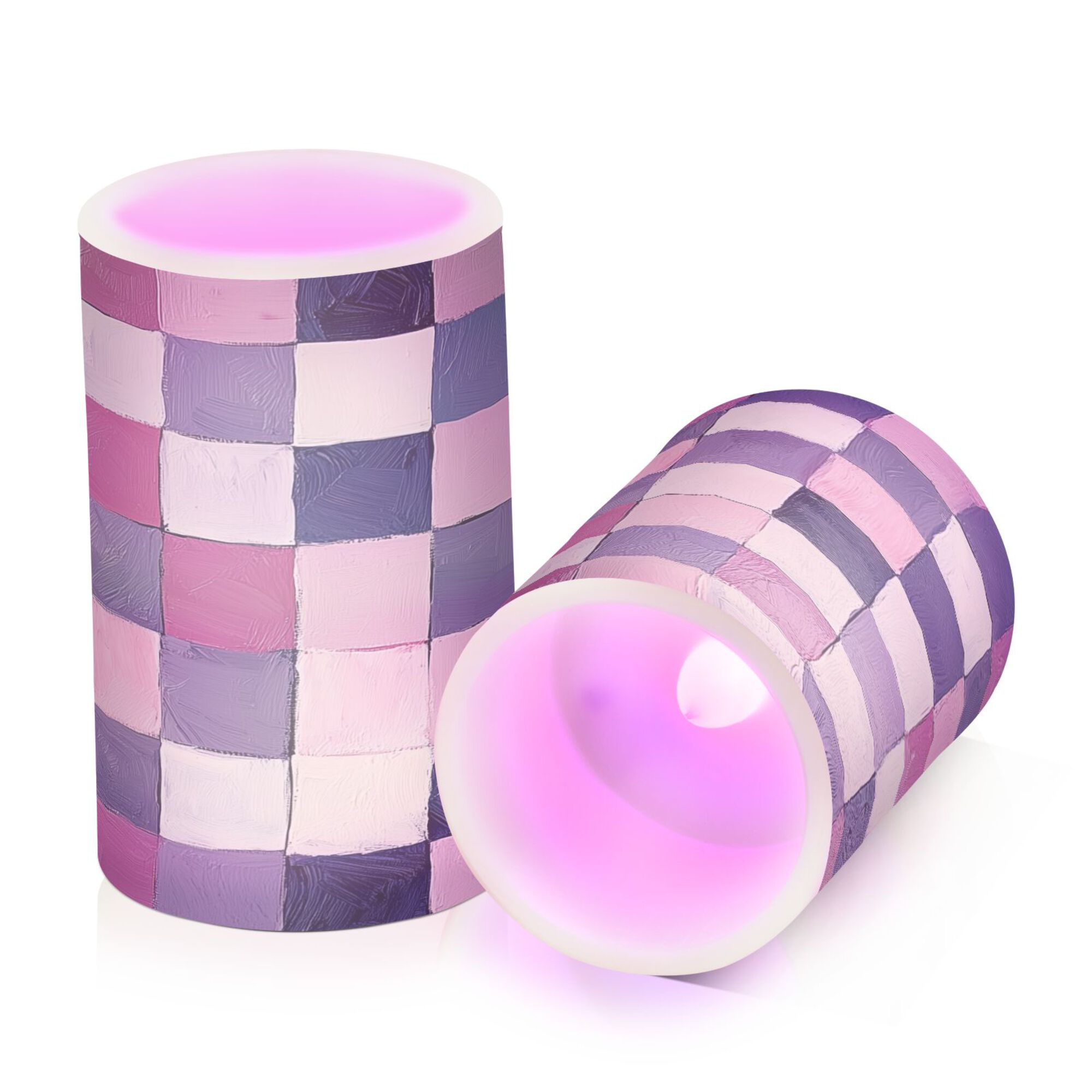 Yayeee Flameless Candles with Remote Flickering Battery Operated Multi Color Changing, Pink and Purple Plaid Pattern