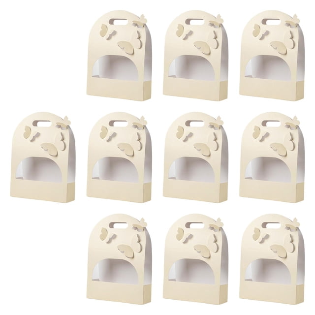 Caja de flores de mariposa de 10 piezas, caja de flores de papel multifuncional con asa, caja de regalo Amarillo cremoso