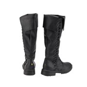 Cos-Animefly Vintage Medieval Viking Black Leather Boots Men's Knight Long Boots Lace Shoes Gothic Carnival Party