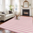 thumbnail image 3 of Pink Striped Large Area Rugs for Bedroom Living Room, Soft Non Slip Carpet Bedside Rug, Modern Simple Farmhouse Beige Vintage Rectangular Floor Cover Kitchen Accent Rug 8'x10' for Dining Room/Office, 3 of 9