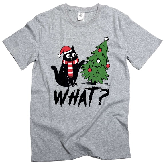 Funny Christmas Tree What Cat T-shirt humorous Xmas Pet Tee Shirt