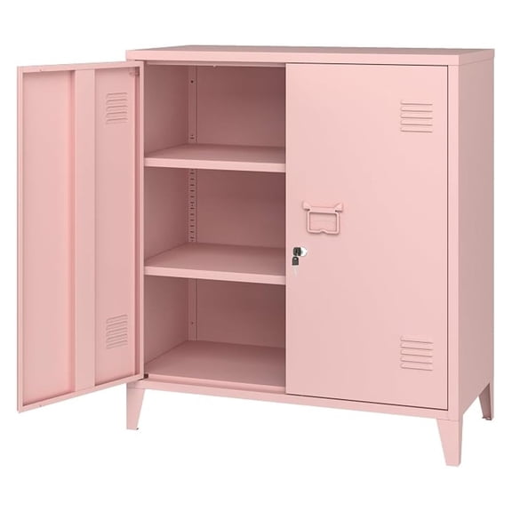 Metal Storage Cabinet with Locking Double Doors, Lockable Steel Cabinet with Adjustable Shelves for Home Office, Garage, Coffee Bar, Entryway