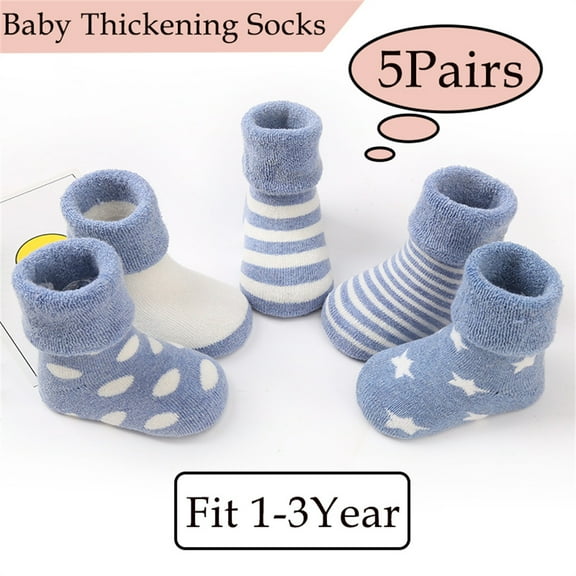 MesaSe 5 Pairs Ankle Crew Socks with Grips, Non Skid Anti Slip Cotton Dress Crew Socks, Baby Toddler Kids Girls Boys Unisex Warm Thick Cotton Socks Fit 1-3 Years Old