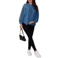 thumbnail image 2 of INSPIRE CHIC Womens Maternity Shirts Blouses Pleated Button Down Long Sleeve Pregnancy Nursing Top M Navy, 2 of 6
