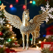 Enchanted Carousel Horse Christmas Ornament - Sparkling Rhinestones & Colorful Feathers,Equestrian Design Holiday Decor,Handmade Hanging Tree Decoration (Christmas Gift Idea)