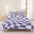 thumbnail image 3 of Twin XL Quilt Set 68''x98'', Purple White Checkered Lightweight Summer Bedspread Coverlet Set with 2 Pillow Shams, Modern Irregular Geometric Breathable All Season Quilt Bedding for Dorm/Guest Room, 3 of 9