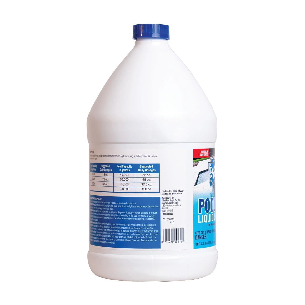 Splash Liquid Pool Shock Chlorinator 10% Sodium Hypochlorite for Algae and Bacteria Control