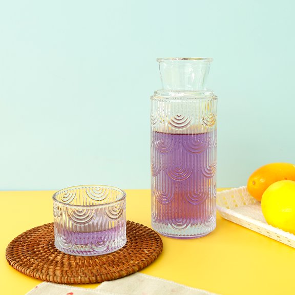 Grusce Clear Night Carafe and Glass Set, Dust Proof Glass Water Bottles with Cup Kit, Night Water Bottle Set, Nightstand Mouthwash Cup for Bedroom