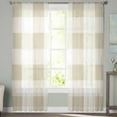 thumbnail image 2 of Beige Plaid Semi Sheer Curtains 108 Inch Length 2 Panels Set, Spring Summer Farmhouse Buffalo Checkered Sheer Kitchen Curtain Privacy Voile Window Curtain for Living Room Bedroom Rod Pocket Drapes, 2 of 7