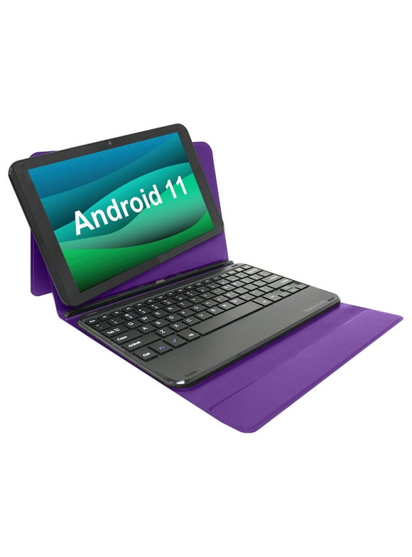 Visual Land Prestige Elite 10QH 10.1" HD IPS Android 11 Quad-Core Tablet, 32GB Storage, 2GB RAM, with Keyboard Case - Purple