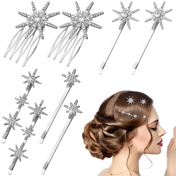 KAKOWELY Épingles à Cheveux bobby Petites 8 Pcs Épingles à Cheveux en Strass Épingles à Cheveux Décoratives Épingles Étoile Épingles bobby de Mariage Accessoires de Coiffure Scintillants pour Femmes 3.15"X0.98"X0.2"