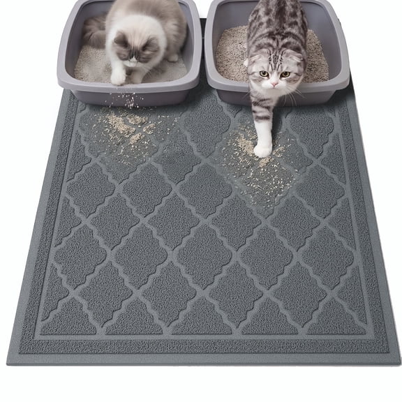 Cat Litter Mat, 36" x 24" Non-Slip Waterproof Litter Trapping Mat, Soft on Kitty's Paws, Grey