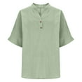 thumbnail image 5 of Yteetum Women's Cotton Linen T Shirts Oversized V Neck Button Up Short Sleeve Shirt Womens Casual Solid Plus Size Loose Comfy Relaxed Fits Soft Breathable Tee Shirt Spring Summer Clothes, 5 of 8