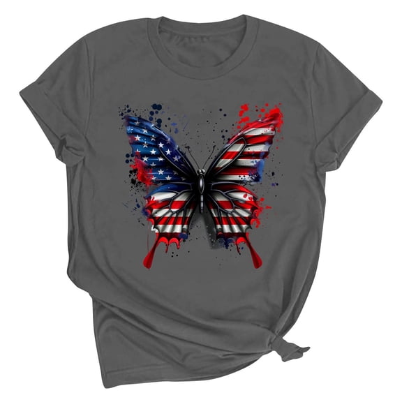 Womens 4Th Of July Summer Tops for Womens，Summer American Flag Printed T-Shirt Round Neck Tee Short Sleeve Top Retro Dressy Tee Shirts Vacation Beach Party Tunics Blouses 2025 Summer