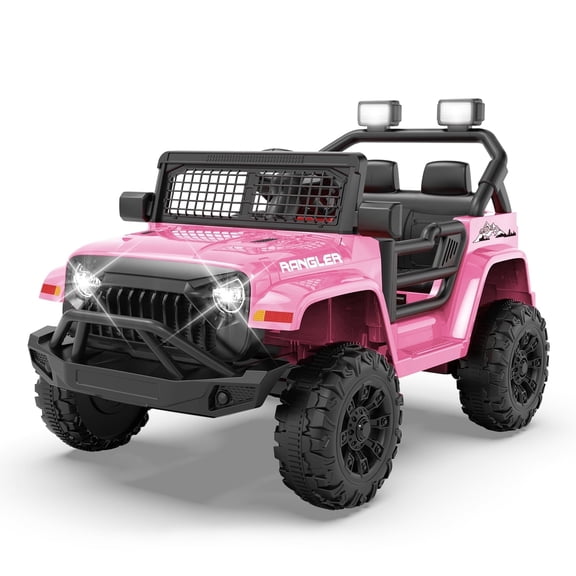 SOBREMESA 12V Kids Ride on Jeep Car with Parent Remote Control, Battery Powered Electric Vehicle, Forward & Reverse, Spring Suspension, Music & Lights, Pink