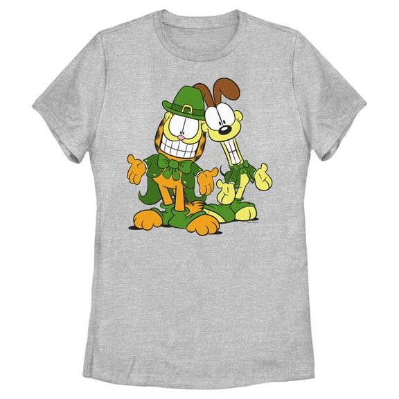 Women's Garfield St. Patrick's Day Odie and Garfield Leprechaun Duo  Graphic T-Shirt