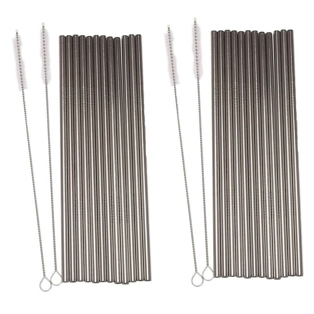 Ensemble de 24, Pailles en Acier Inoxydable, Pailles à Boire en Métal Réutilisables, Pailles Droites + 4 Brosses de Nettoyage