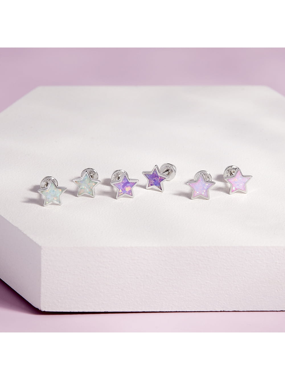 Sparkle Star White Opal Kids / Childrens Earrings Screw Back - Sterling Silver