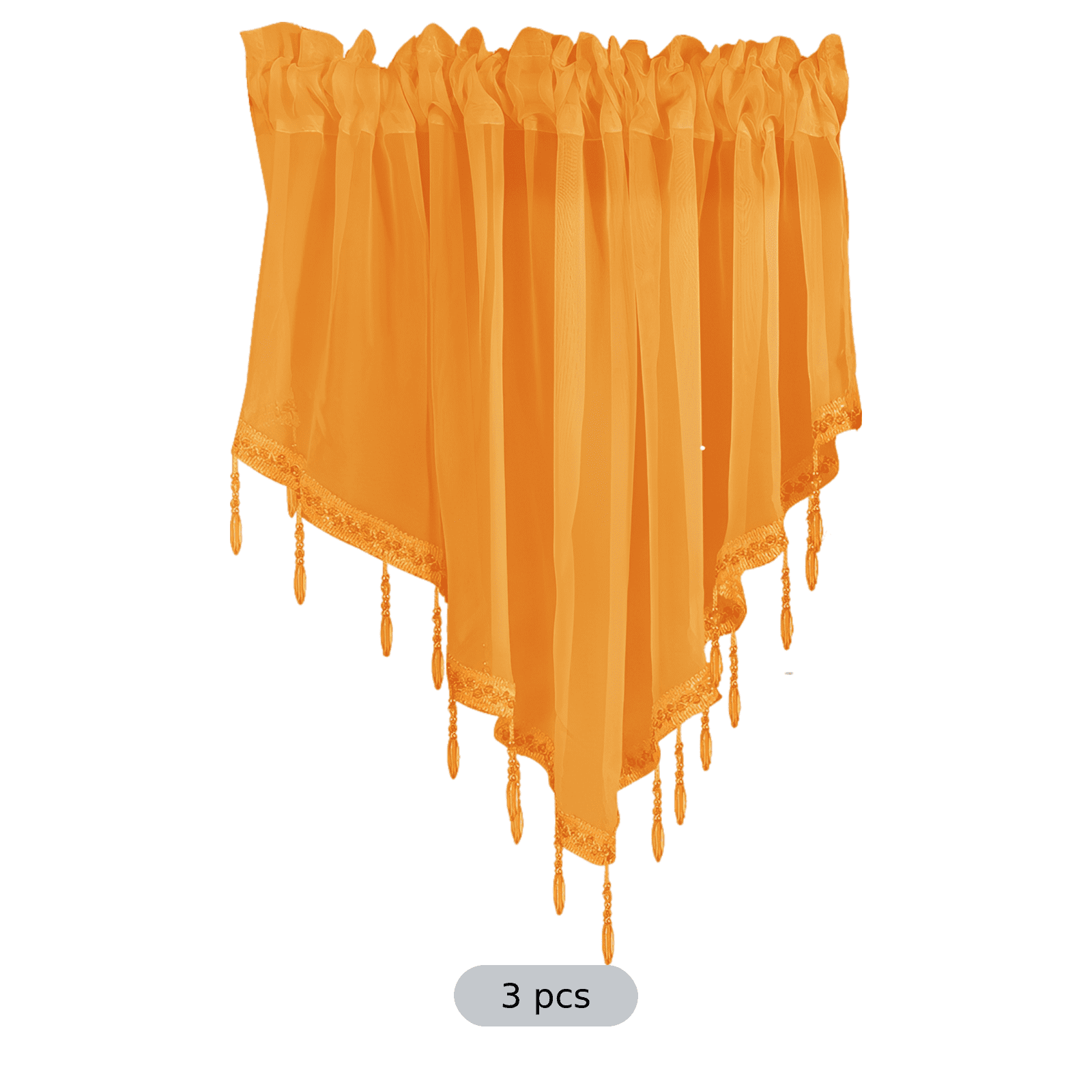 3 Pcs Sheer Triangle Window Valance Curtains, 51.2 x 23.6 in Rod Pocket Valances for Small Kitchen Bathroom Windows, Lightweight Polyester Beaded Decor Set