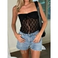 thumbnail image 3 of Yunliwuli Women's Lace Tube Tops Off Shoulder Sleeveless Backless See Through Front Split Ruched Tie Up Crop Tops for Summer, 3 of 10