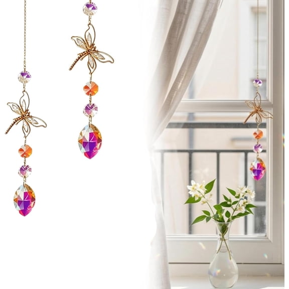 Dragonfly Crystal Suncatcher, 2 Pcs Colorful Diamond Decor Prisms For Window & Home Decor(RL)