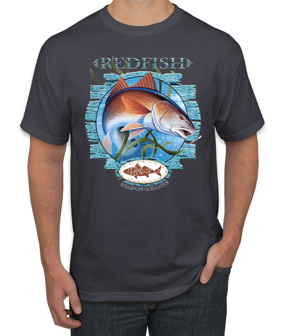 Red Fish Sciaenops Ocellatus Men's Graphic T-Shirt, Black, Medium