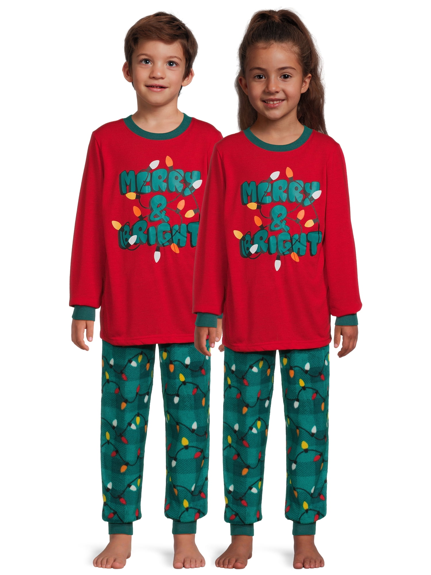 Jolly Jammies Boys and Girls Unisex Merry & Bright Matching Family Pajamas Set, 2-Piece, Sizes 6-12
