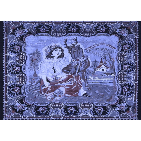 Ahgly Company Machine Washable Indoor Rectangle Medallion Blue French Area Rugs, 2' x 3'